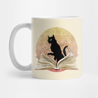 Cute Cat reading a book, watercolor sunset style, flowers growing from book, cats and books lovers lover Mug